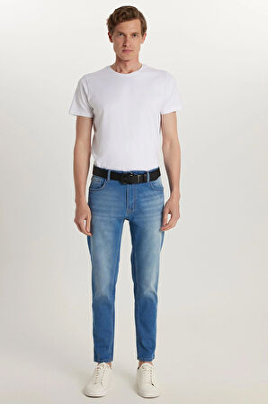 Erkek Normal Kesim Denim Yıkamalı Düz Paça Mavi Jean Kot Pantolon