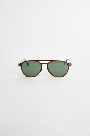 Unisex Oval Kahverengi Çerçeve Çift Köprülü Güneş Gözlüğü