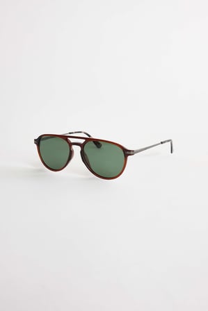 Unisex Oval Kahverengi Çerçeve Çift Köprülü Güneş Gözlüğü