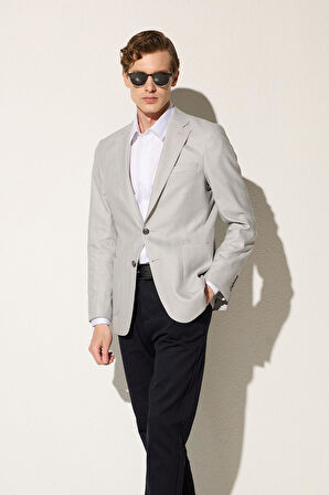 Erkek Slim Fit Mono Yaka Çift Yırtmaçlı Casual Gri Tek Ceket