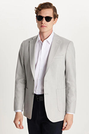 Erkek Slim Fit Mono Yaka Çift Yırtmaçlı Casual Gri Tek Ceket