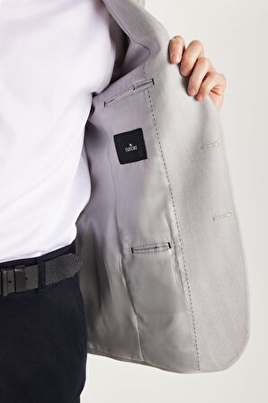 Erkek Slim Fit Mono Yaka Çift Yırtmaçlı Casual Gri Tek Ceket