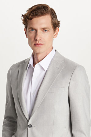 Erkek Slim Fit Mono Yaka Çift Yırtmaçlı Casual Gri Tek Ceket