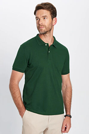 Erkek 5'li Paket Yeşil Tonları Slim Fit Dar Kesim Pamuklu Düz Pike Polo Yaka Tişört