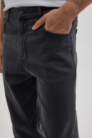 Erkek Regular Fit Bol Kesim Denim Yıkamalı Efektli Esnek Gri Jean Kot Pantolon