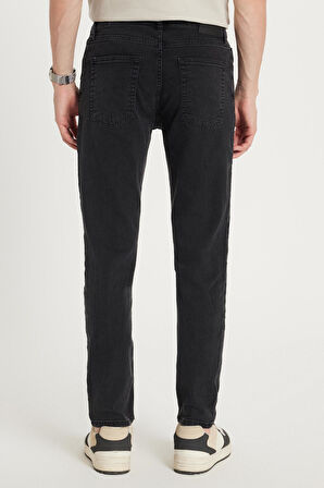 Erkek Slim Fit Yıkamalı Taşlamalı Esnek Kot Düz Paça Tapered Siyah Pantolon