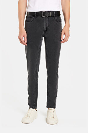 Erkek Slim Fit Yıkamalı Taşlamalı Esnek Kot  Düz Paça Tapered Gri Pantolon
