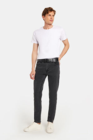 Erkek Slim Fit Yıkamalı Taşlamalı Esnek Kot  Düz Paça Tapered Gri Pantolon