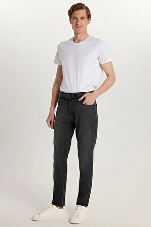 Erkek Normal Kesim Denim Yıkamalı Düz Paça Siyah Jean Kot Pantolon