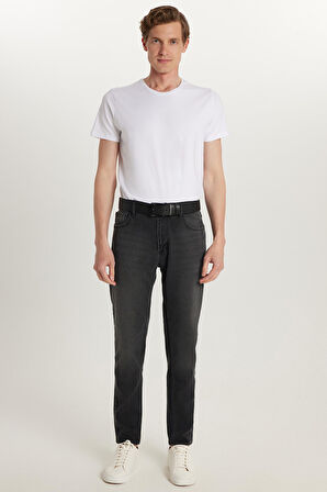 Erkek Normal Kesim Denim Yıkamalı Düz Paça Siyah Jean Kot Pantolon