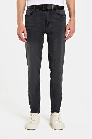 Erkek Normal Kesim Denim Yıkamalı Düz Paça Gri Jean Kot Pantolon