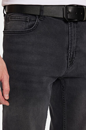 Erkek Normal Kesim Denim Yıkamalı Düz Paça Gri Jean Kot Pantolon