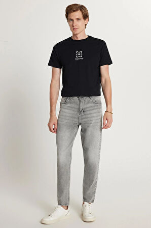 Erkek Relax Fit Geniş Kesim Boru Paça Denim Yıkamalı Taşlamalı Esnek Gri Jean Kot Pantolon