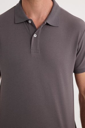 Erkek Regular Fit Klasik Kesim Pamuklu Yumuşak Dokulu Serin Tutan Kumaş Düz Gri Polo Yaka Tişört
