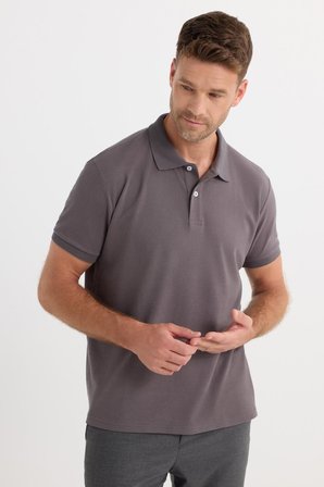 Erkek Regular Fit Klasik Kesim Pamuklu Yumuşak Dokulu Serin Tutan Kumaş Düz Gri Polo Yaka Tişört