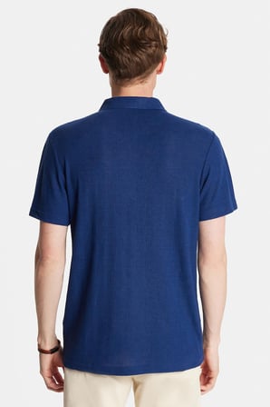 Erkek Slim Fit Dar Kesim Viskon Fermuarlı Polo Yaka Lacivert Tişört