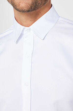 Slim Fit Uzun Kollu Kolay Ütü Teri Emen Nefes Alan Doku Kravatlık Dört Mevsim Beyaz Erkek Gömlek