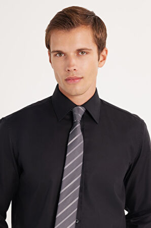 Erkek Regular Fit Beyaz Non-Iron %100 Pamuk Doğa Dostu Ekoteks Belgeli Ütü Gerektirmez Siyah Gömlek