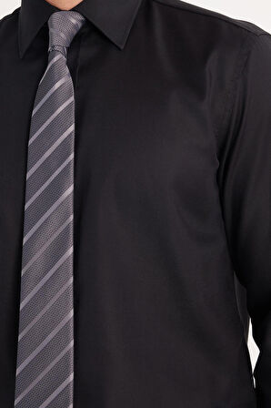 Erkek Regular Fit Beyaz Non-Iron %100 Pamuk Doğa Dostu Ekoteks Belgeli Ütü Gerektirmez Siyah Gömlek