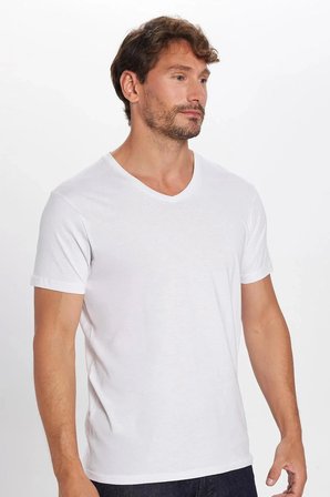 Unisex 5'li Paket Siyah-Beyaz Slim Fit Dar Kesim %100 Pamuk V Yaka Tişört