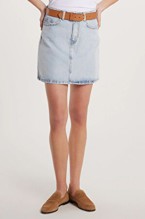 Kadın Slim Fit Dar Kesim Cepli Mini Denim Etek