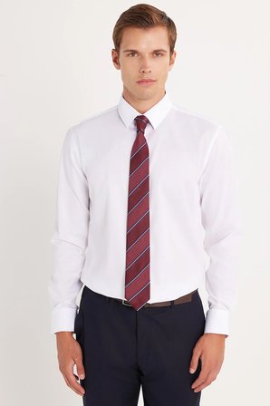 Slim Fit Beyaz Non-Iron %100 Pamuk Doğa Dostu Ekoteks Belgeli Ütü Gerektirmez Gömlek