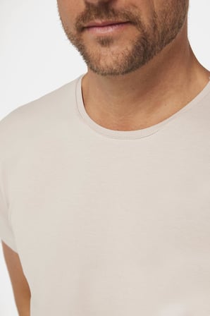 Erkek Slim Fit Dar Kesim Pamuklu Likralı Esnek Kumaş Basic Taş Renk Bisiklet Yaka Tişört