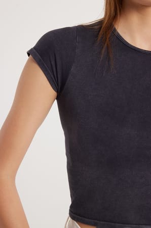 Kadın Slim Fit Dar Kesim Düz Basic Bisiklet Yaka Antrasit Tişört