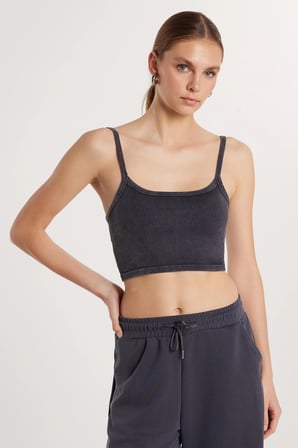 Kadın Slim Fit Kare Yaka Düz Basic Antrasit Crop Atlet