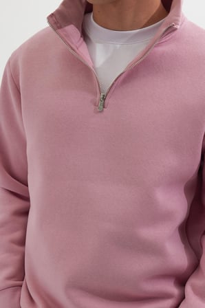 Unisex Relax Fit Rahat Kesim Pamuklu İçi Polarlı Yarım Fermuarlı Lila Dik Yaka Sweatshirt