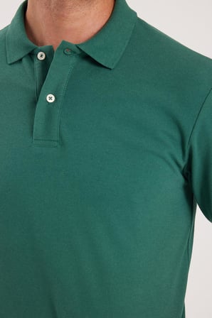 Erkek Slim Fit Dar Kesim Pamuklu Yumuşak Dokulu Serin Tutan Kumaş Düz Pike Yeşil Polo Yaka Tişört