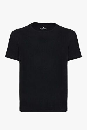 Unisex Slim Fit Dar Kesim %100 Pamuk Yumuşak Dokulu Siyah Bisiklet Yaka Tişört