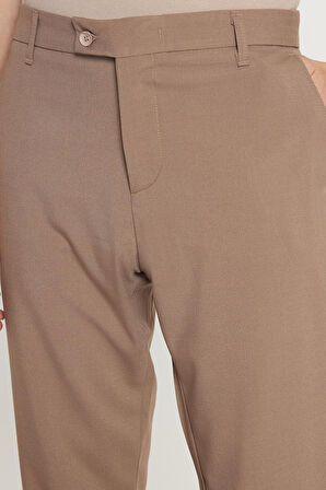Erkek Slim Fit Dar Kesim Esnek Yan Cepli Bilek Boy Canvas Kesim Kahverengi Pantolon