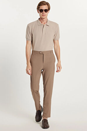 Erkek Slim Fit Dar Kesim Esnek Yan Cepli Bilek Boy Canvas Kesim Kahverengi Pantolon
