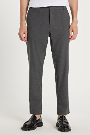 Erkek Slim Fit Dar Kesim Esnek Yan Cepli Bilek Boy Canvas Kesim Koyu Gri Pantolon