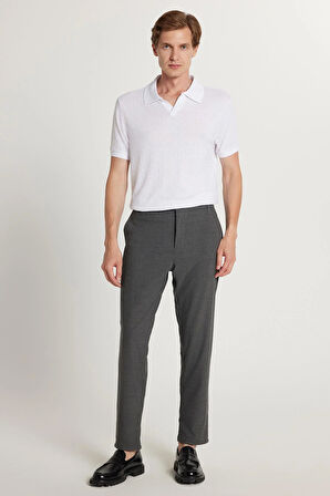 Erkek Slim Fit Dar Kesim Esnek Yan Cepli Bilek Boy Canvas Kesim Koyu Gri Pantolon