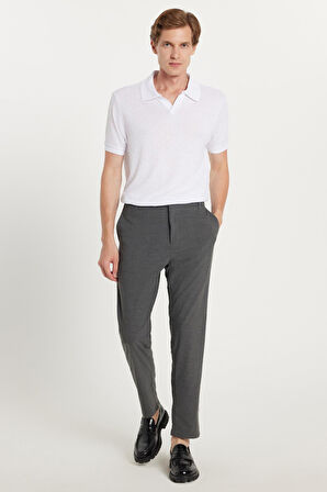 Erkek Slim Fit Dar Kesim Esnek Yan Cepli Bilek Boy Canvas Kesim Koyu Gri Pantolon