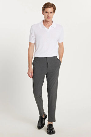 Erkek Slim Fit Dar Kesim Esnek Yan Cepli Bilek Boy Canvas Kesim Koyu Gri Pantolon
