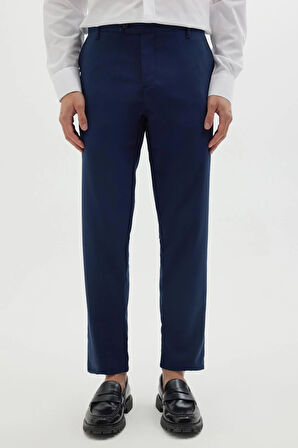 Erkek Slim Fit Dar Kesim Esnek Yan Cepli Bilek Boy Canvas Kesim Lacivert Pantolon