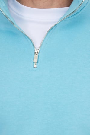 Unisex Relax Fit Rahat Kesim Pamuklu İçi Polarlı Yarım Fermuarlı Açık Mavi Dik Yaka Sweatshirt
