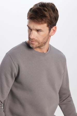 Unisex Relax Fit Rahat Kesim Pamuklu Yumuşak Dokulu İçi Polarlı Basic Gri Bisiklet Yaka Sweatshirt