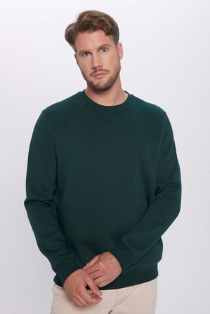 Unisex Relax Fit Rahat Kesim Pamuklu 3 İplik İçi Polarlı Basic Yeşil Bisiklet Yaka Sweatshirt