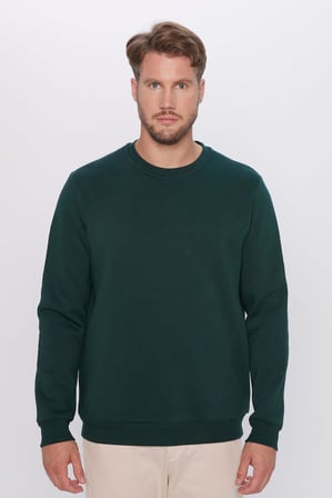 Unisex Relax Fit Rahat Kesim Pamuklu 3 İplik İçi Polarlı Basic Yeşil Bisiklet Yaka Sweatshirt