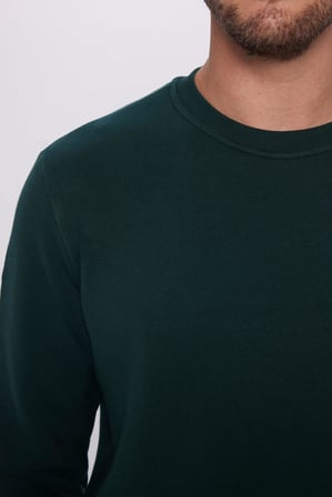 Unisex Relax Fit Rahat Kesim Pamuklu 3 İplik İçi Polarlı Basic Yeşil Bisiklet Yaka Sweatshirt