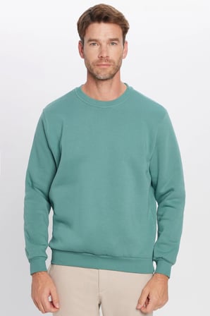 Unisex Relax Fit Rahat Kesim Pamuklu 3 İplik İçi Polarlı Basic Petrol Bisiklet Yaka Sweatshirt