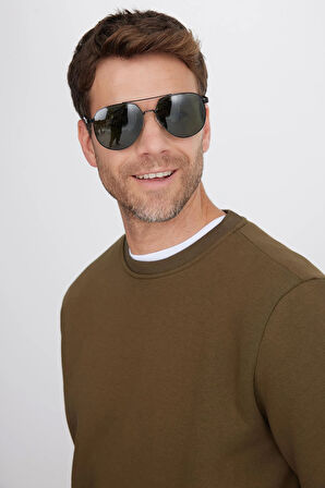 Unisex Relax Fit Rahat Kesim Pamuklu Yumuşak Dokulu İçi Polarlı Yeşil Bisiklet Yaka Sweatshirt