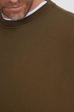 Unisex Relax Fit Rahat Kesim Pamuklu Yumuşak Dokulu İçi Polarlı Yeşil Bisiklet Yaka Sweatshirt