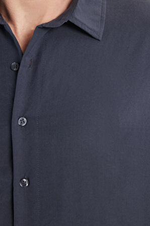 Oversize Mevsimlik Keten Dokulu Bol Kalıp Uzun Kollu Rahat Kullanım Erkek Füme Gömlek