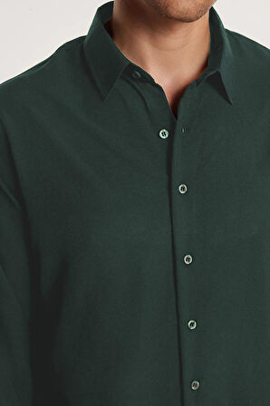 Oversize Mevsimlik Keten Dokulu Bol Kalıp Uzun Kollu Rahat Kullanım Erkek Yeşil Gömlek