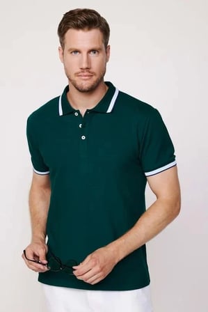 Erkek 3'lü Paket Turkuaz-Açık Mavi-Yeşil Slim Fit Dar Kesim Pamuklu Düz Pike Polo Yaka Tişört
